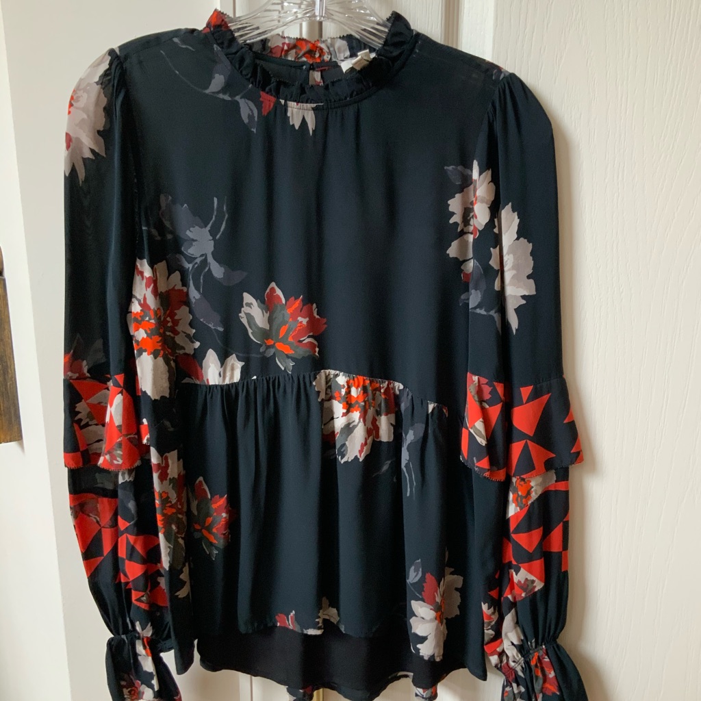 Joie Red Floral Blouse With Keyhole Button Back